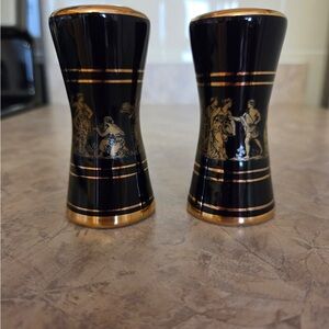 Neofitou Hand Made Greece 24K gold-trimmed salt and pepper shakers.
